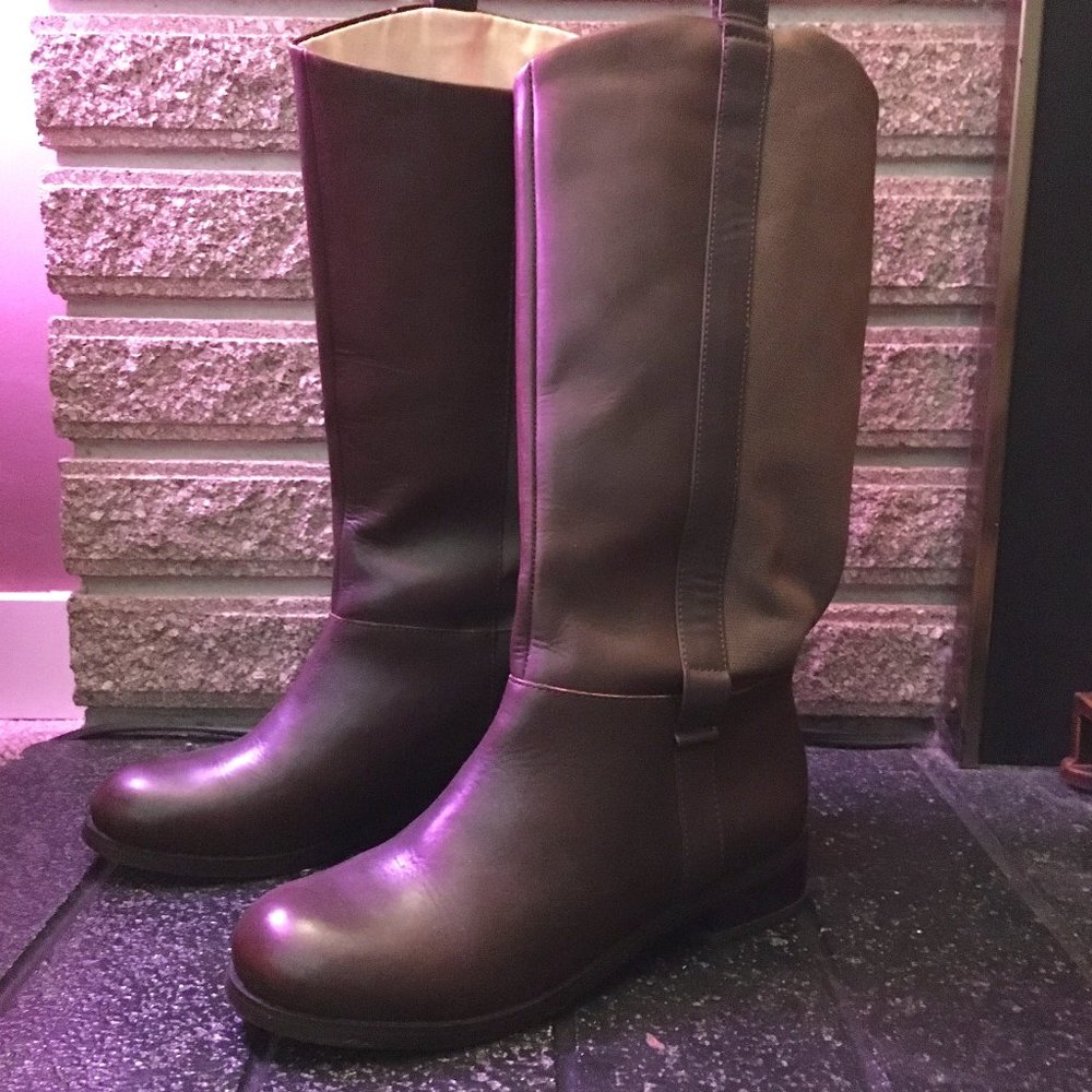 Joe's Jeans Brown Leather Canvas Tall Riding Boots 7 M Dark Academia Coquette